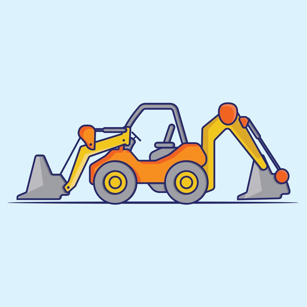 Flat design Tractor, excavator collection vehicle cartoon. building transportation isolated vector