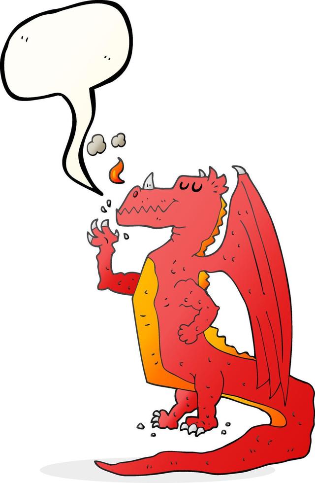 Discurso de burbuja dibujada a mano alzada cartoon dragón feliz vector