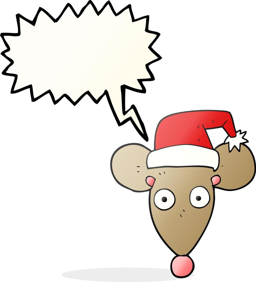 Ratón de dibujos animados de burbujas de voz dibujada a mano alzada en sombrero de navidad vector