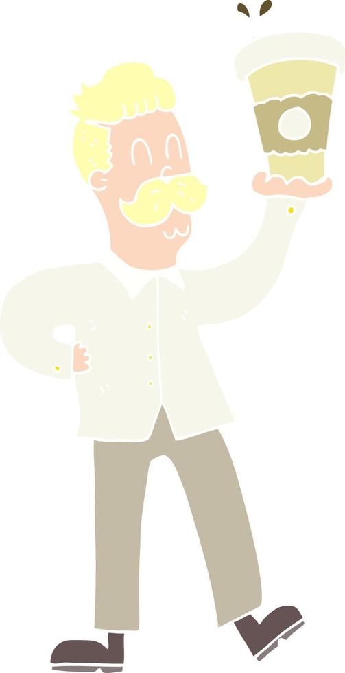 flat color illustration of man with coffee cups vector