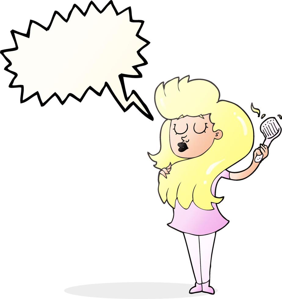 Discurso de burbuja dibujada a mano alzada cartoon mujer cepillarse el cabello vector