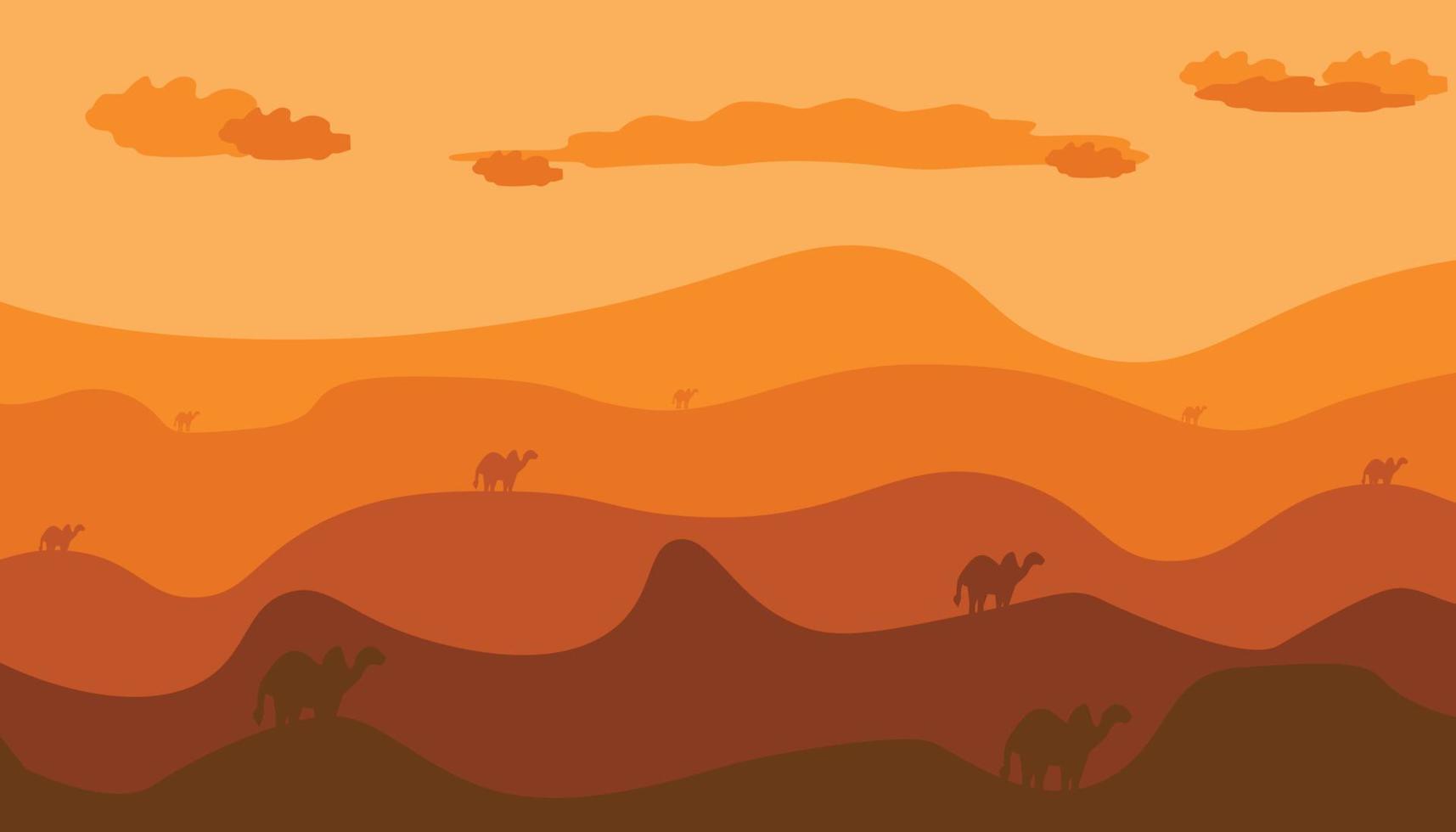 ilustración de fondo del desierto, camello, nube y color marrón. diseño vectorial que es muy adecuado para sitios web, aplicaciones, impresión. vector