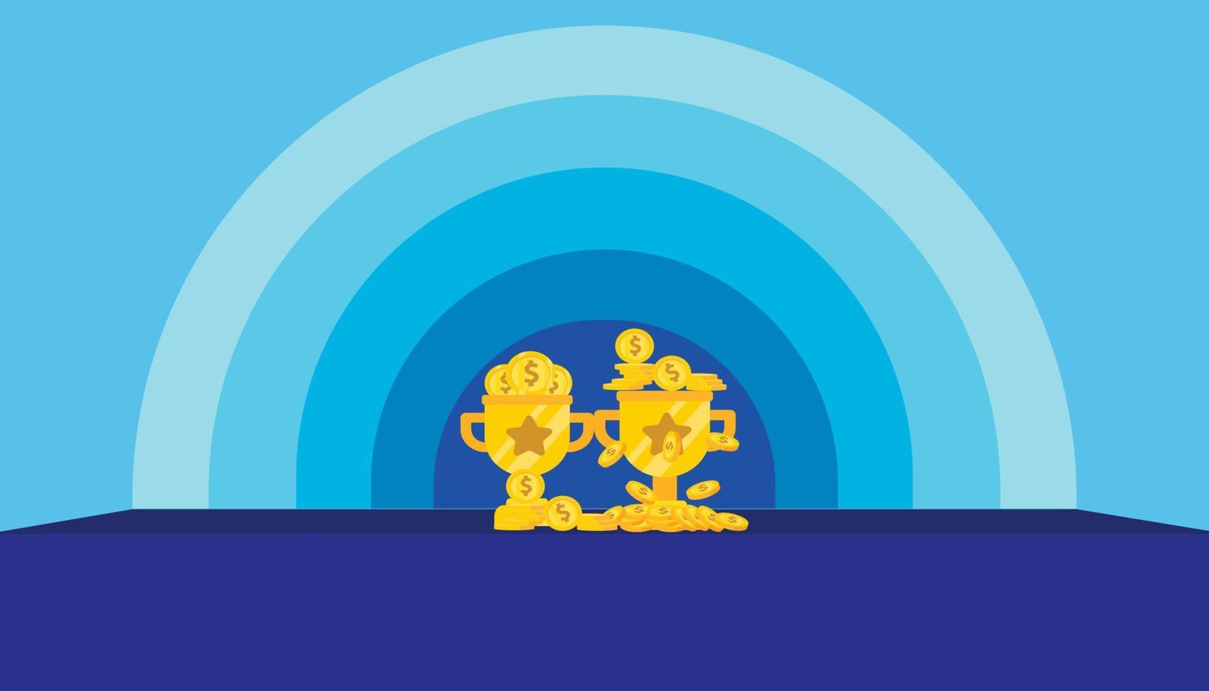 Vector illustration of circle texture background, abstract, with blue color and victory trophy.