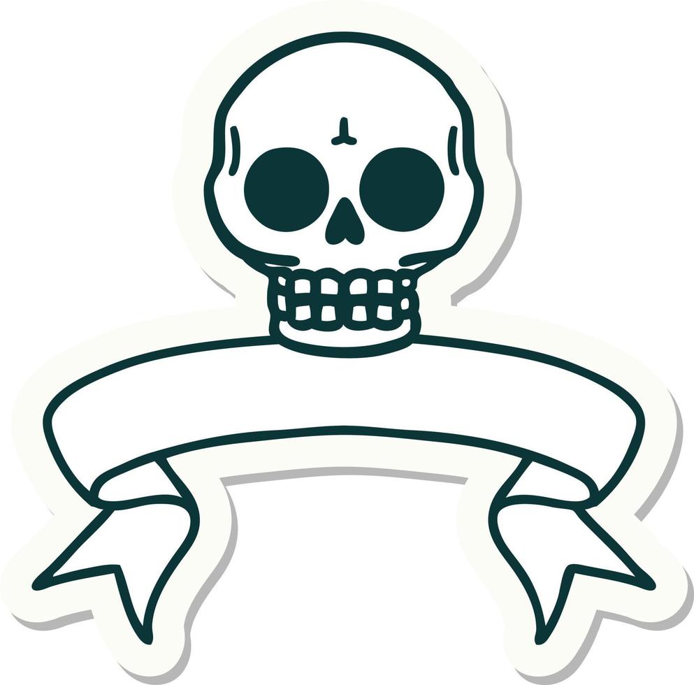 tattoo style sticker with banner of a skull vector