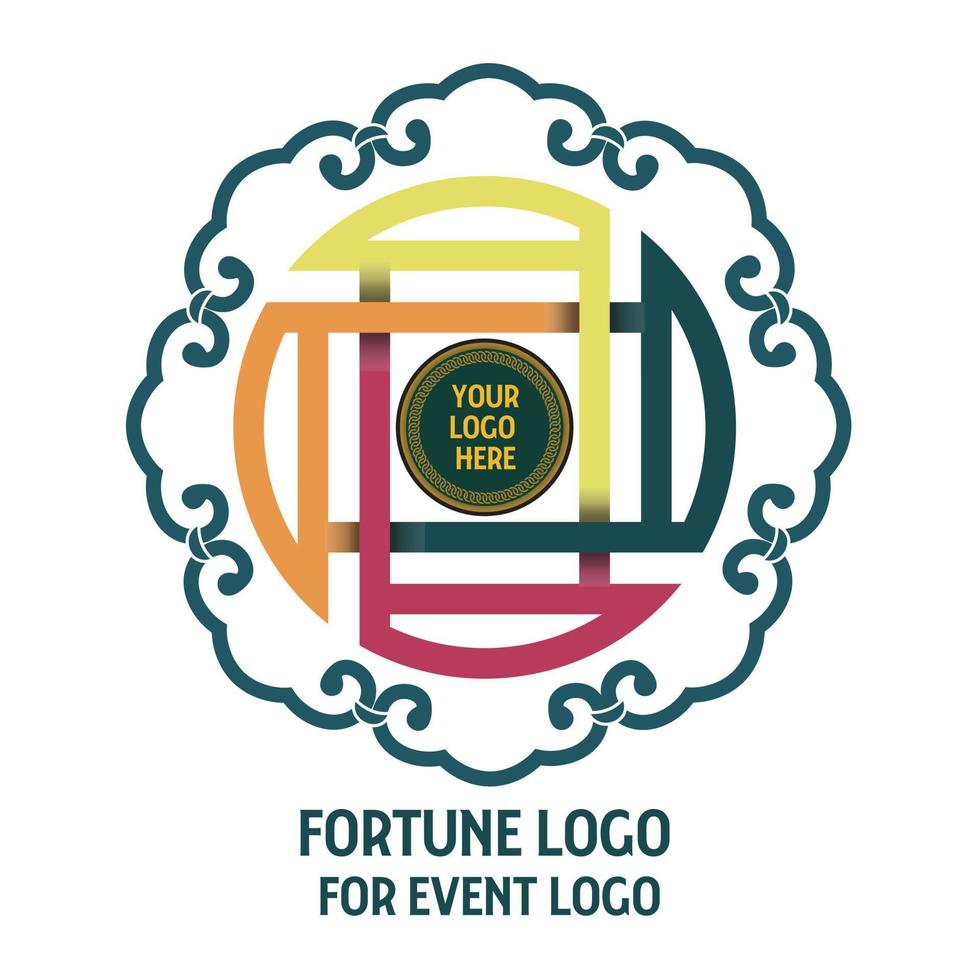 logotipo de la fortuna para el logotipo del evento con adorno de moneda china a todo color vector