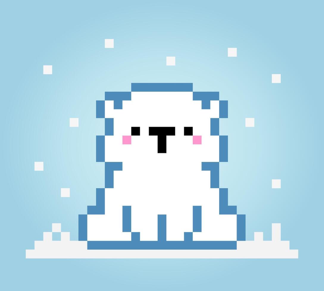 oso polar de píxeles de 8 bits. animales de píxeles en ilustración vectorial para activos de juego y patrón de punto cruzado. vector