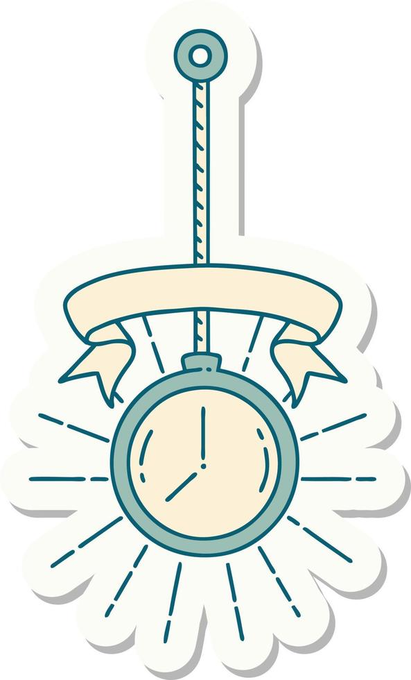 sticker of a tattoo style gold pocket watch vector