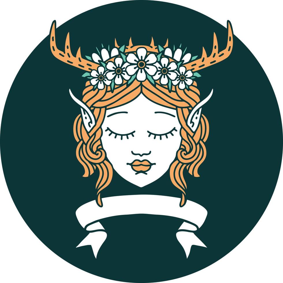 icon of elf druid character face with banner vector