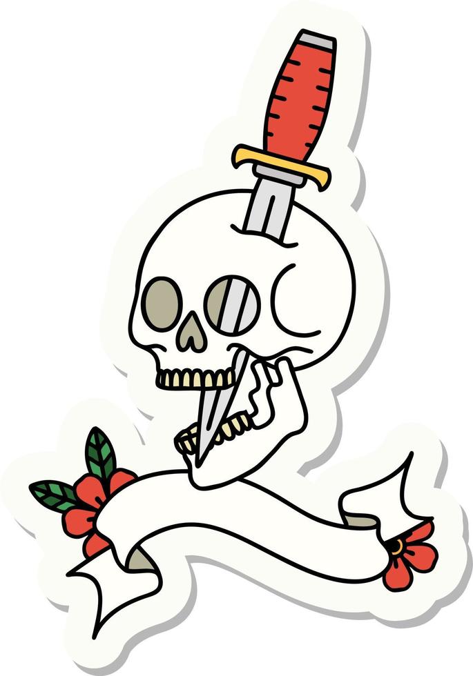 tattoo style sticker with banner of a skull vector