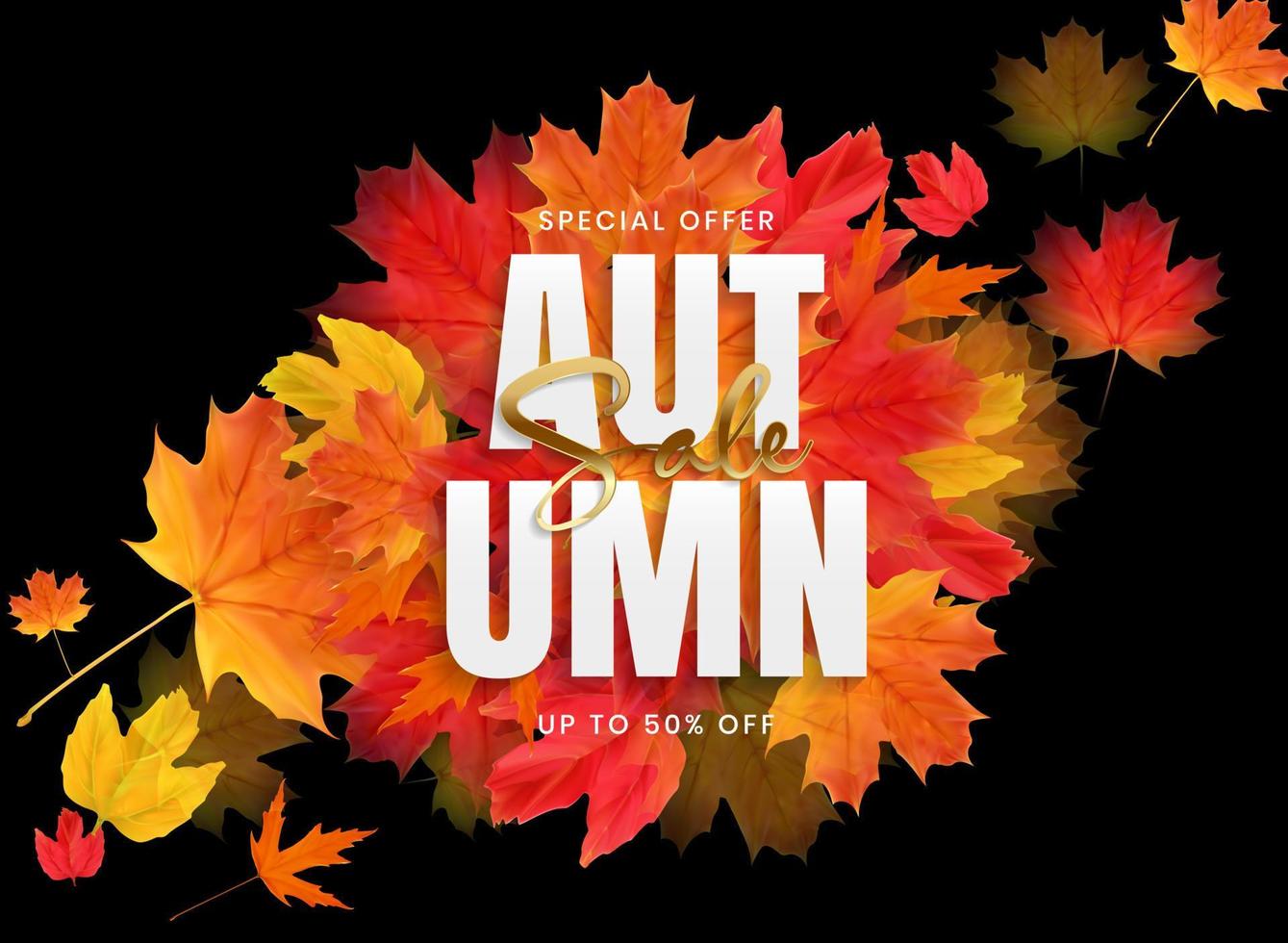 Autumn Sale Poster with Falling Leaves. Vector Illustration