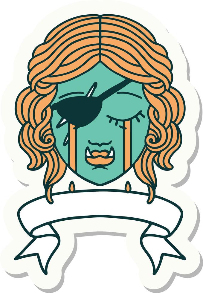 sticker of a crying orc rogue character face vector