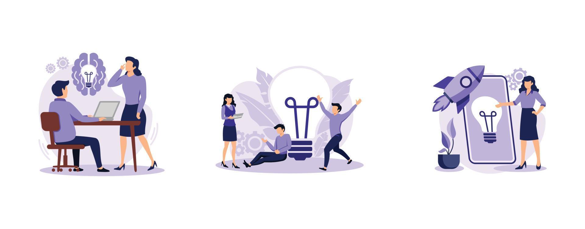 Creative thinking. Team brainstorming, idea management, project management, startup collaboration, find solution. set flat vector modern illustration