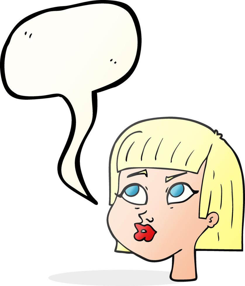 freehand drawn speech bubble cartoon female face vector