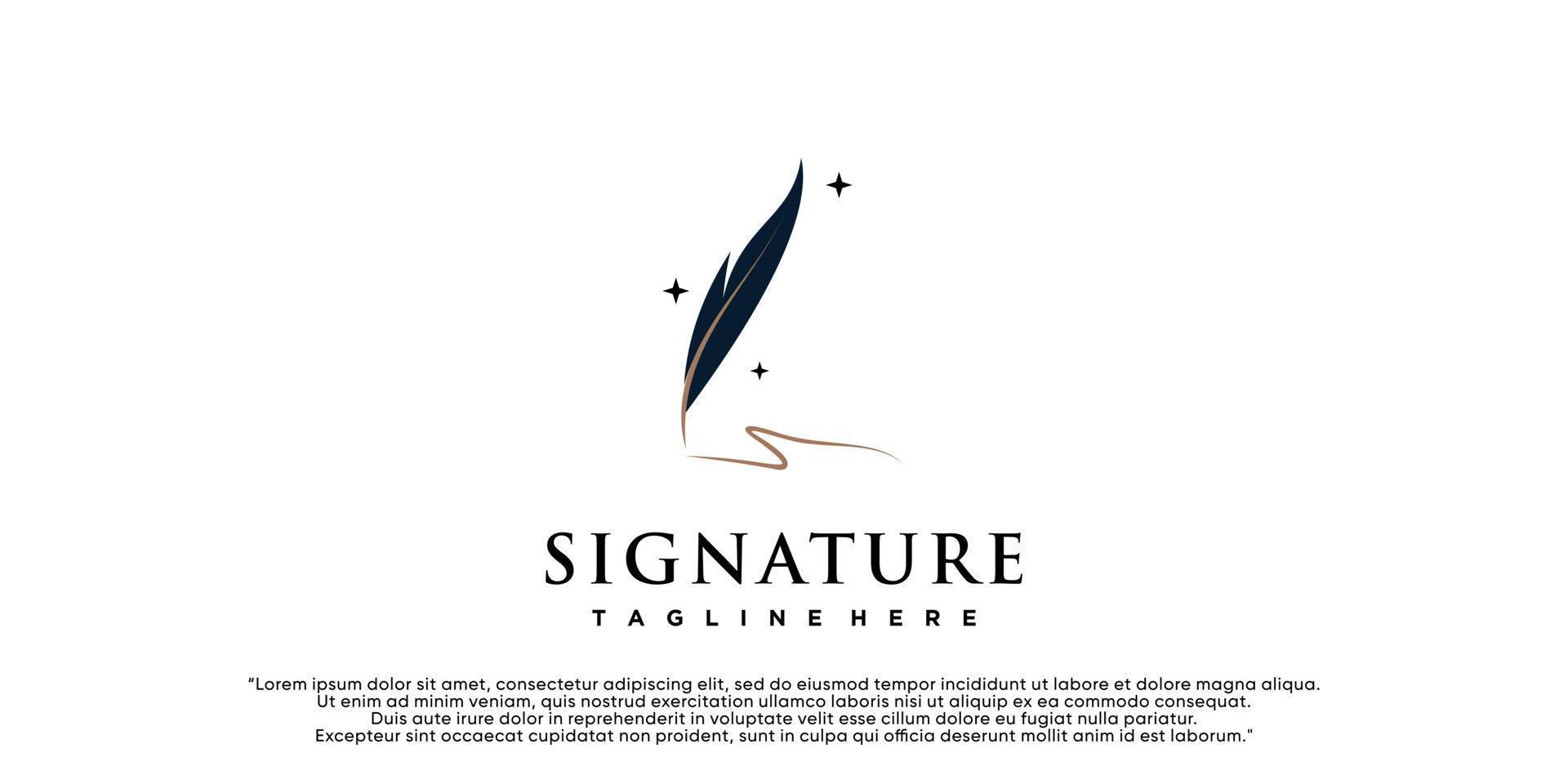 Minimalist quill feather logo template pen handwriting quill signature line art design Premium Vector