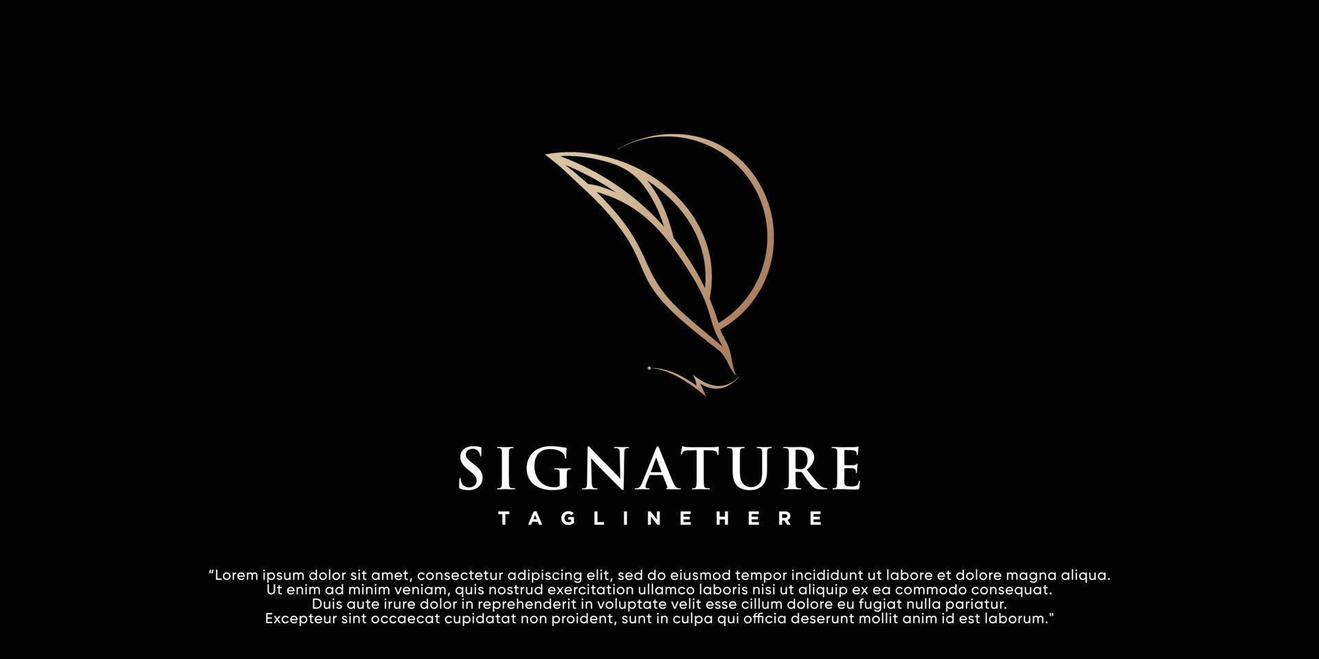 Minimalist quill feather logo template pen handwriting quill signature line art design Premium Vector