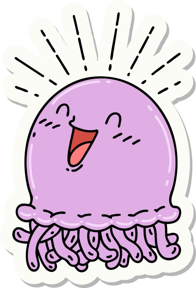 sticker of a tattoo style happy jellyfish vector