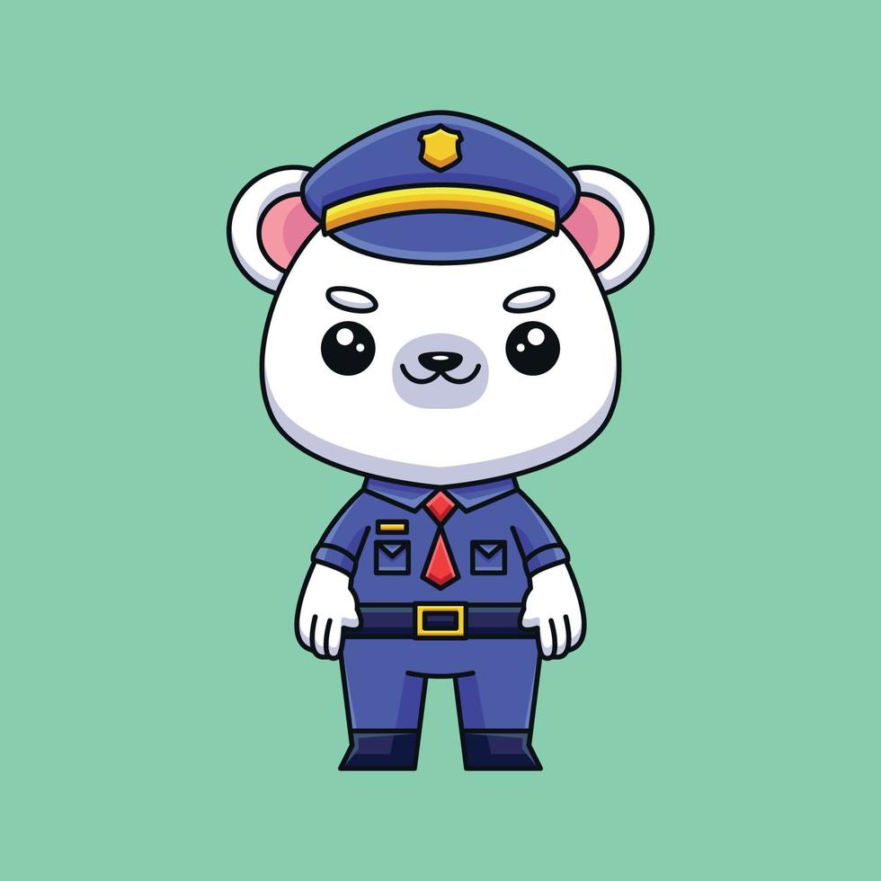 lindo policía oso polar dibujos animados garabato arte dibujado a mano concepto vector kawaii icono ilustración