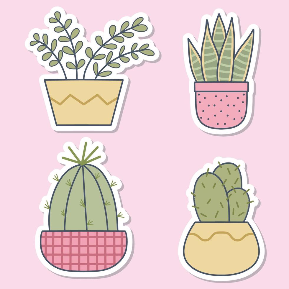 conjunto de lindas pegatinas de plantas de cactus vector