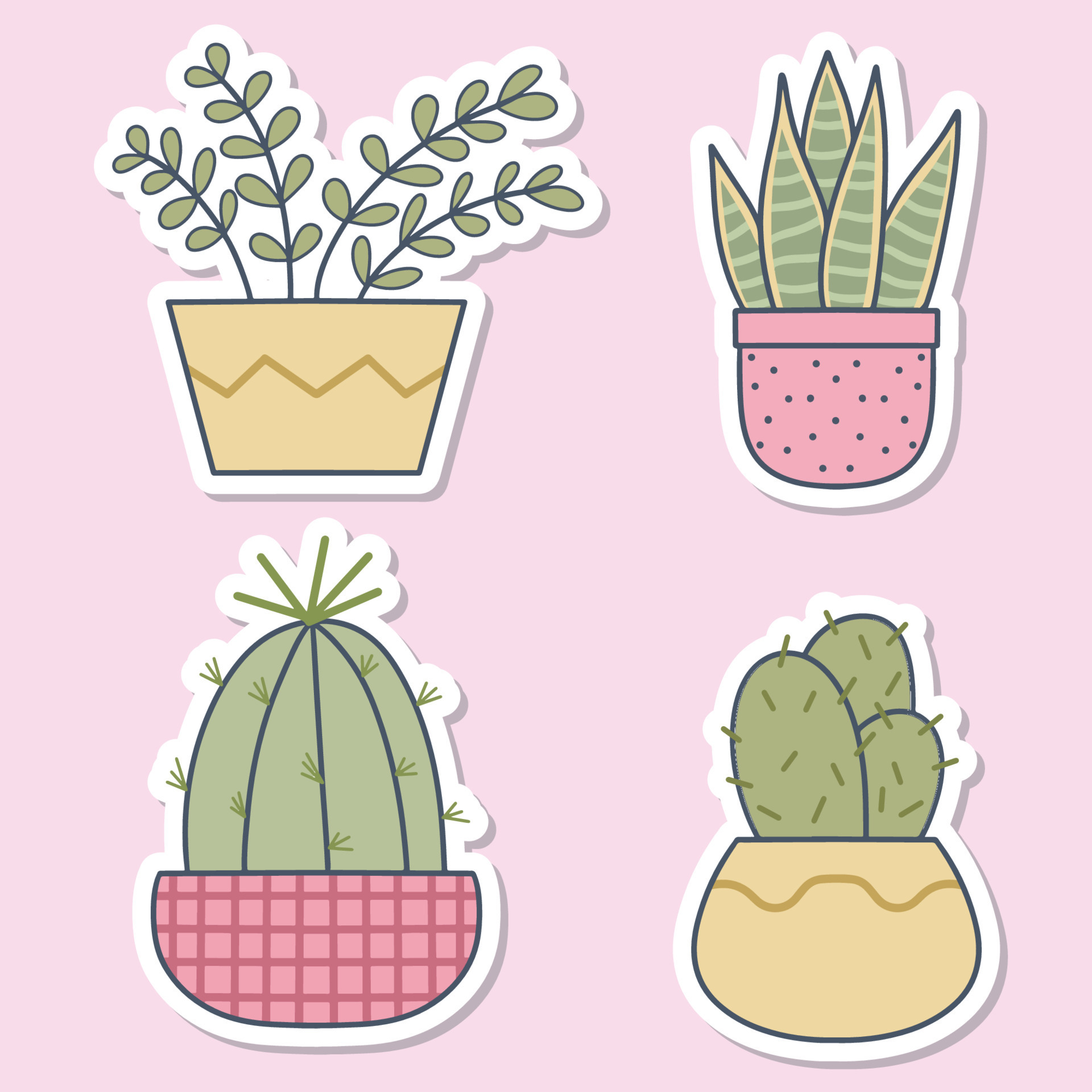 Cactus Collection Vector Design Images, Aesthetic Cactus Sticker  Collection, Aesthetic, Cactus, Sticker PNG Image For Free Download