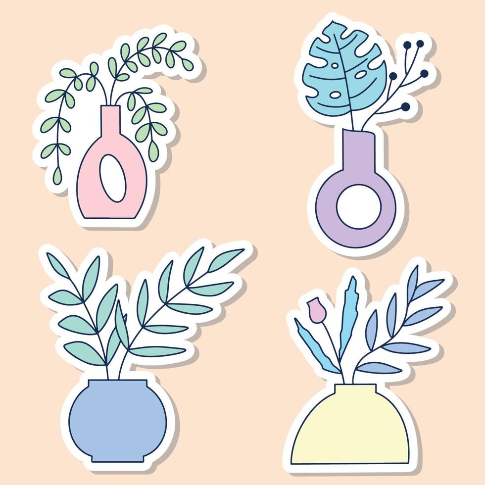 conjunto de pegatinas aisladas de plantas en maceta vector