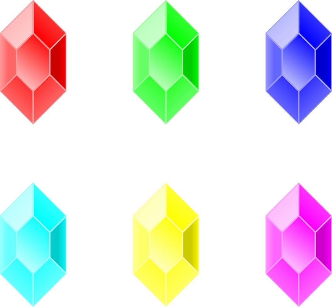 rojo verde azul cian amarillo magenta piedra preciosa para juegos de iconos o elementos vector