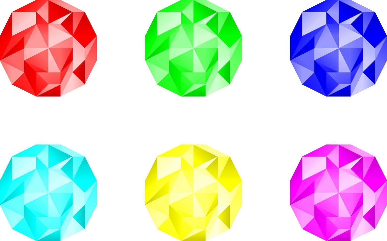 conjunto de piedras preciosas. conjunto de piedras preciosas de cristal circular. rojo verde azul cian amarillo magenta piedra preciosa para juegos de logotipo, icono, signo, símbolo o artículo. vector