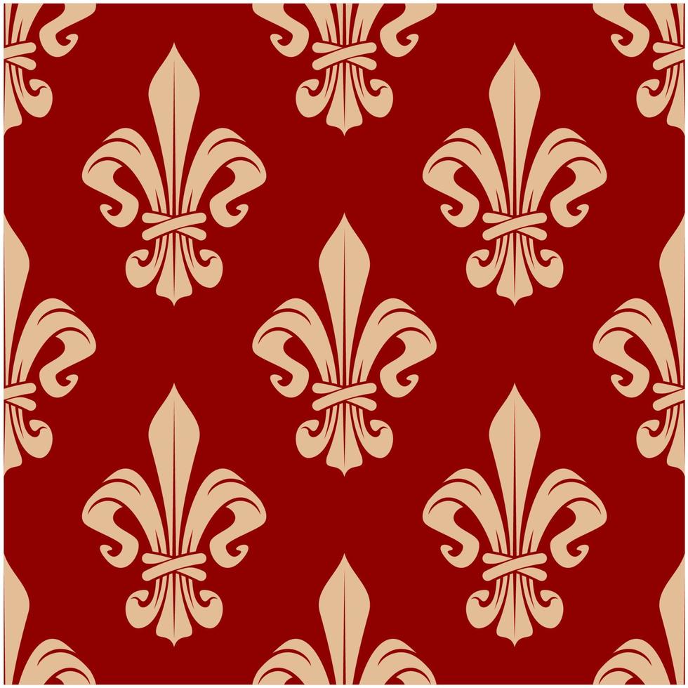 Beige and red seamless fleur-de-lis pattern vector