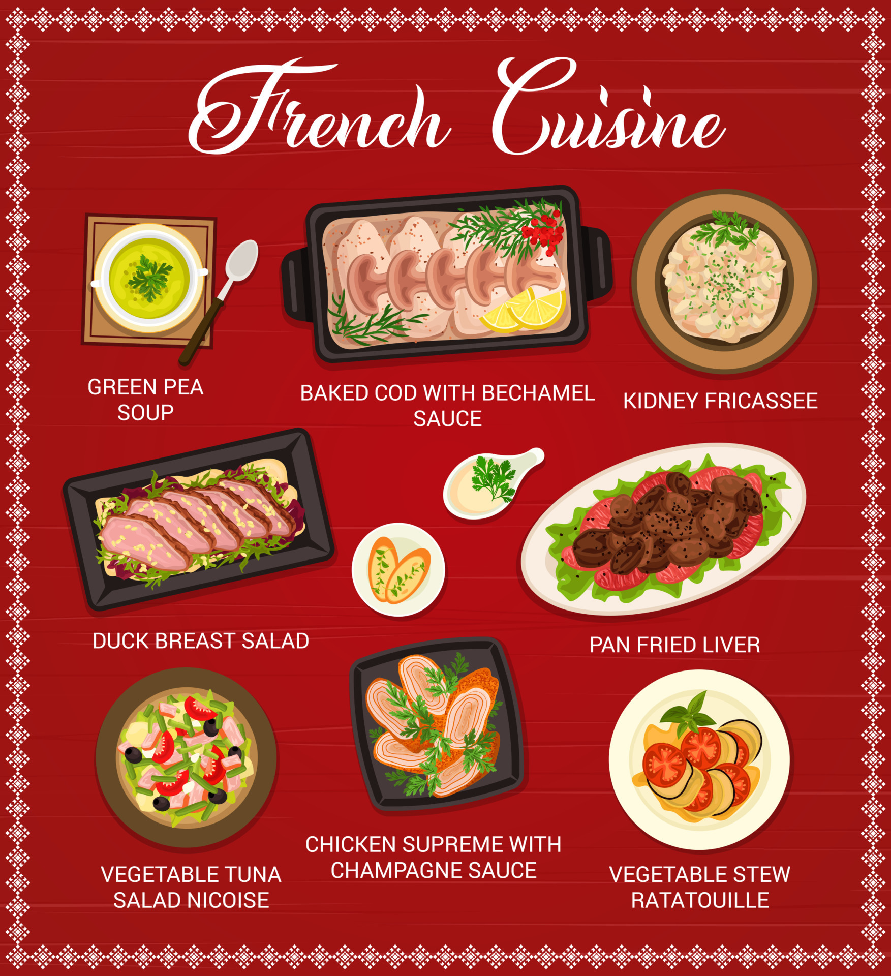 French cuisine restaurant menu page template 11860868 Vector Art at