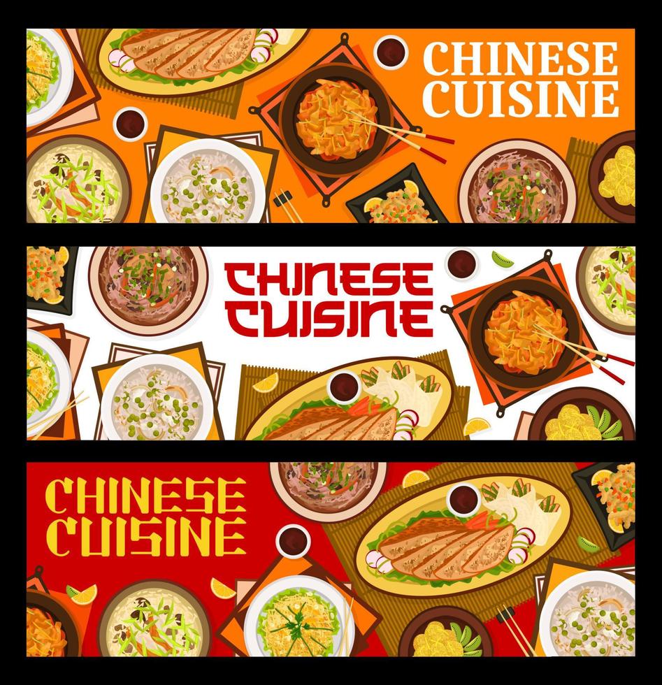 Chinese cuisine restaurant food horizontal banners vector
