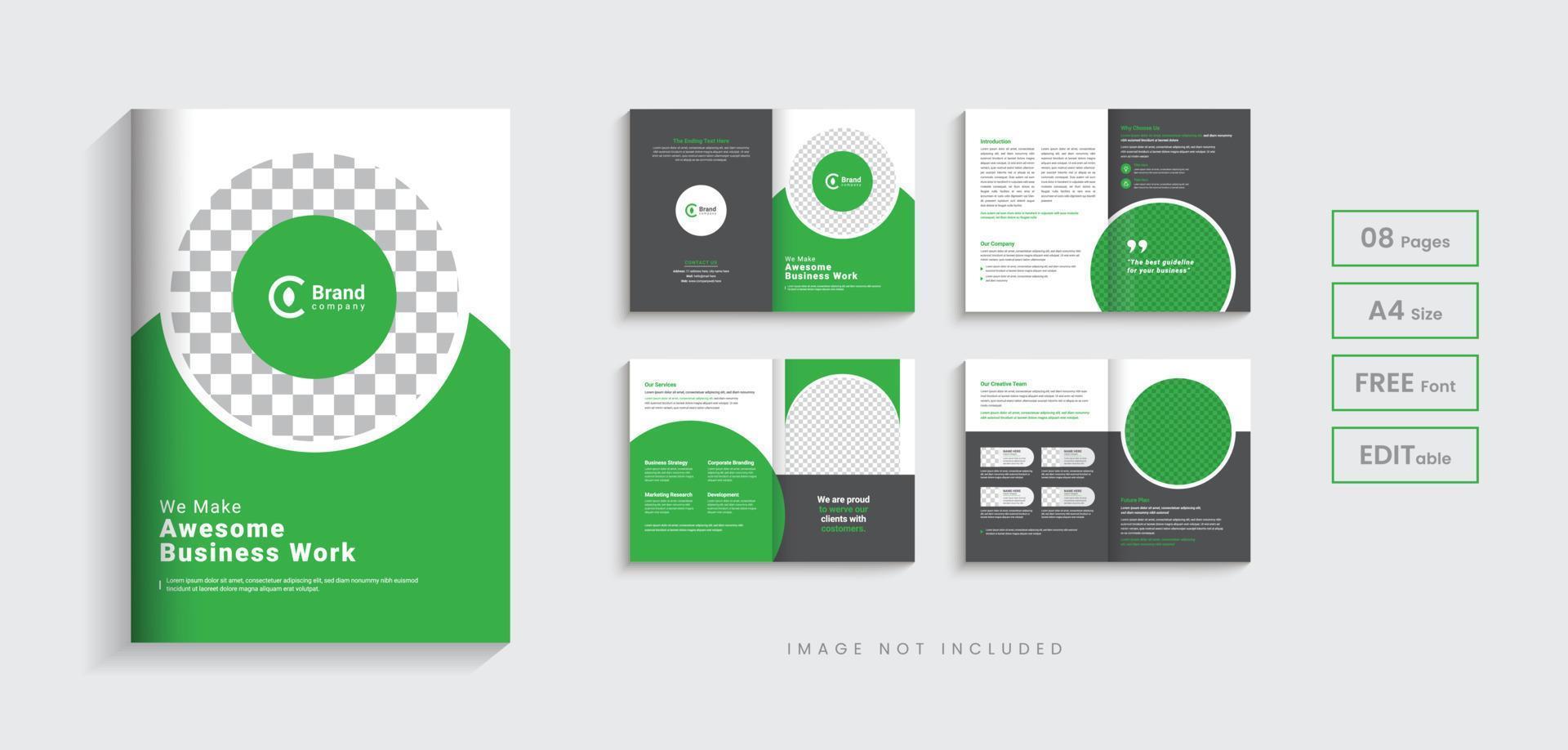 Corporate company profile annual report brochure design, 8 pages modern business minimal multipage bifold brochure editable layout vector template