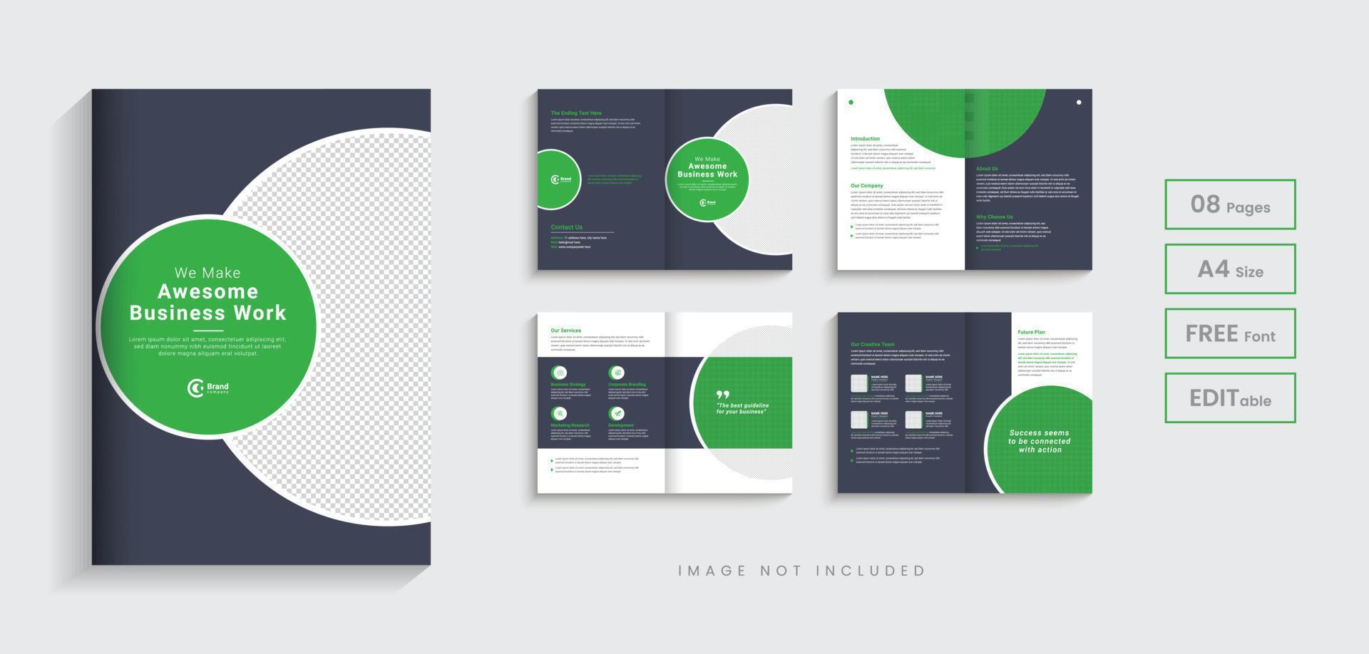 Corporate company profile annual report brochure design, 8 pages modern business minimal multipage bifold brochure editable layout vector template