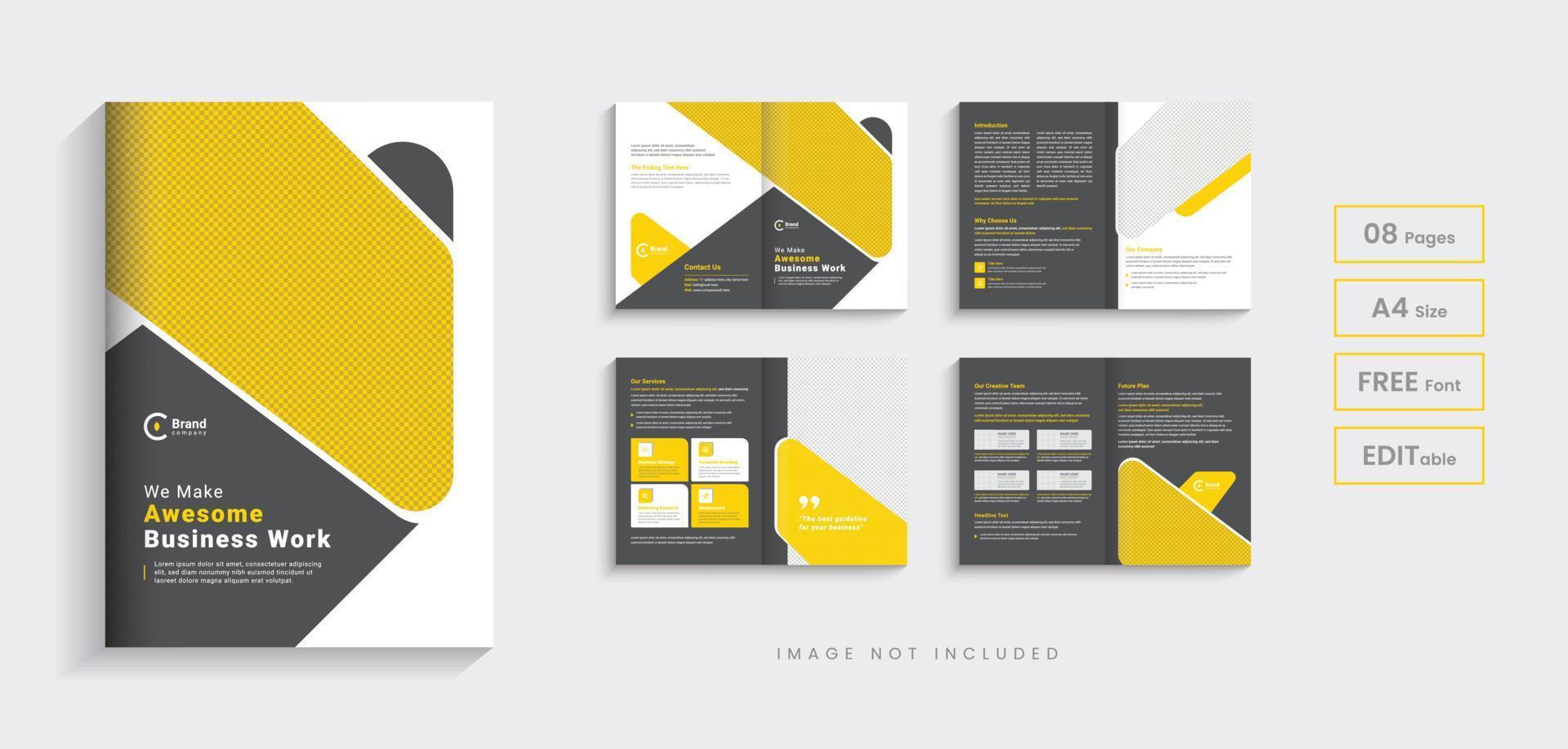 Corporate company profile annual report brochure design, 8 pages modern business minimal multipage bifold brochure editable layout vector template