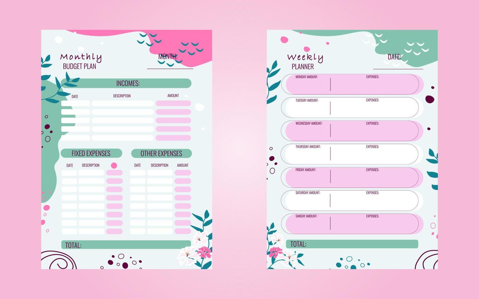 Templates for weekly and monthly planners. Business organizer page.Vector illustration of stationery vector