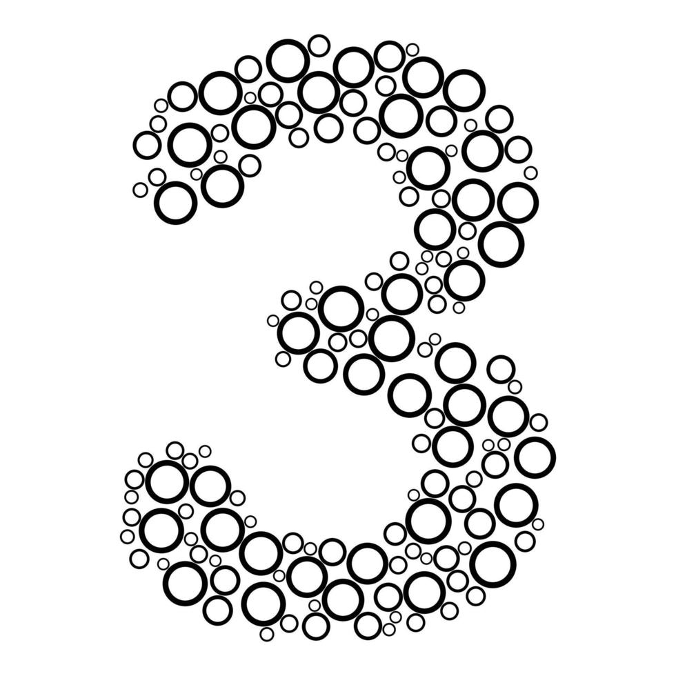 Number 3 with dot style for coloring book vector