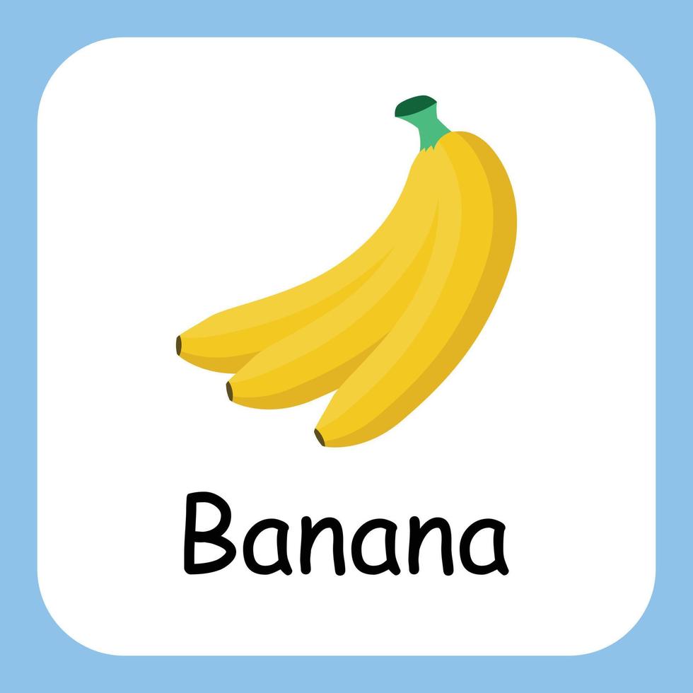 Banana Clip art with text, Flat design. Education for kids. Vector
