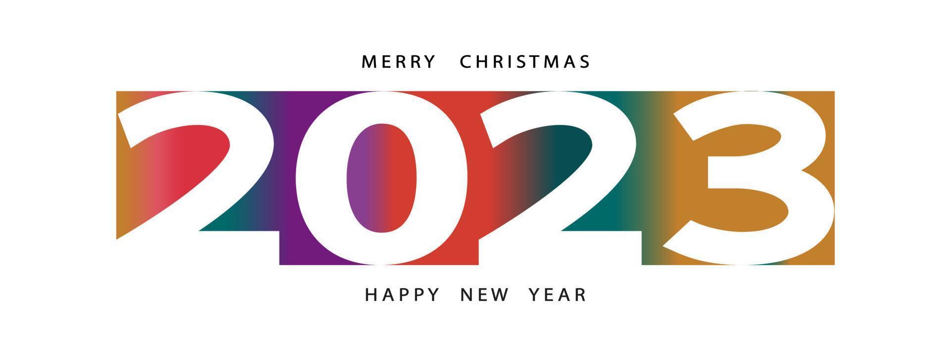 feliz año nuevo y feliz navidad2023 número papel cortado texto sobre fondo colorido. diseño con tendencia de color 2023 para tarjeta de felicitación wishe, plantilla de diseño de folleto, tarjeta, banner. ilustración vectorial vector