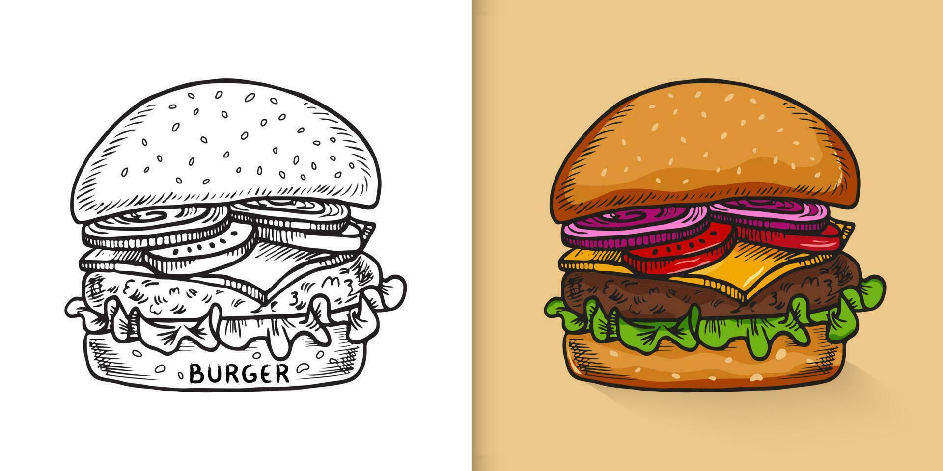 Burger fast food concept hand drawn sketch vector illustration