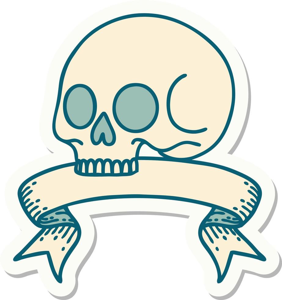 tattoo style sticker with banner of a skull vector