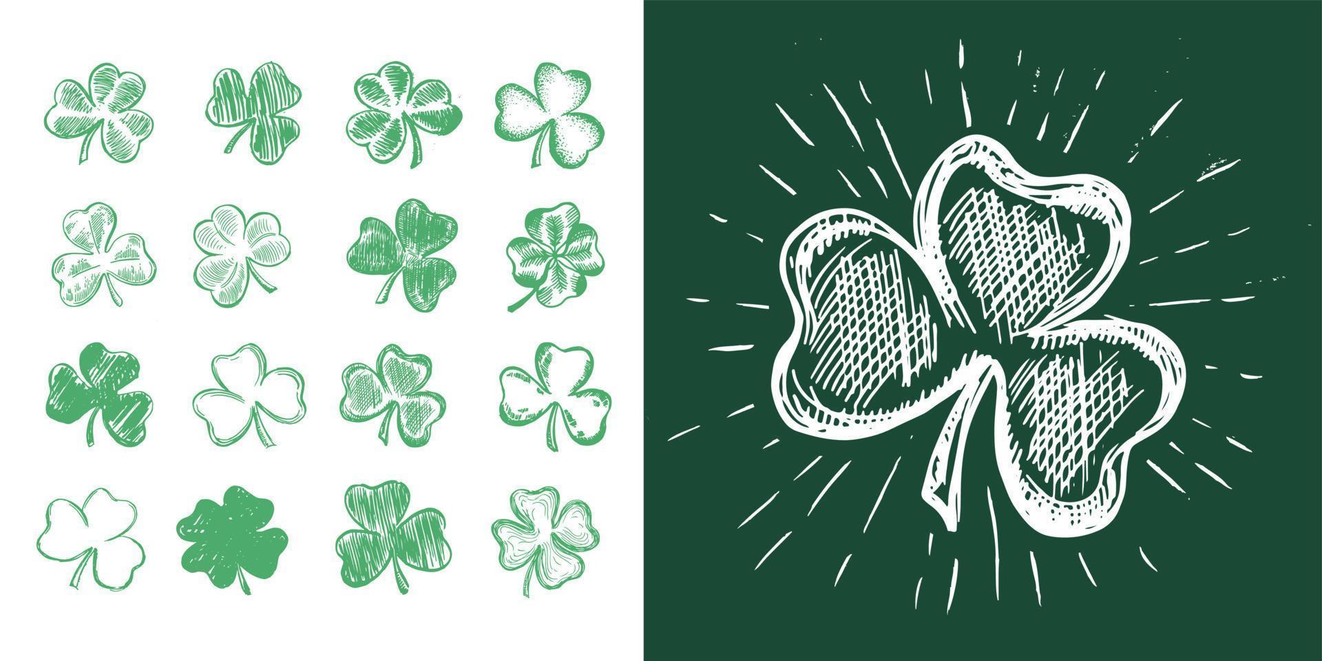 Patrick day. Clover, hand drawn illustration. vector