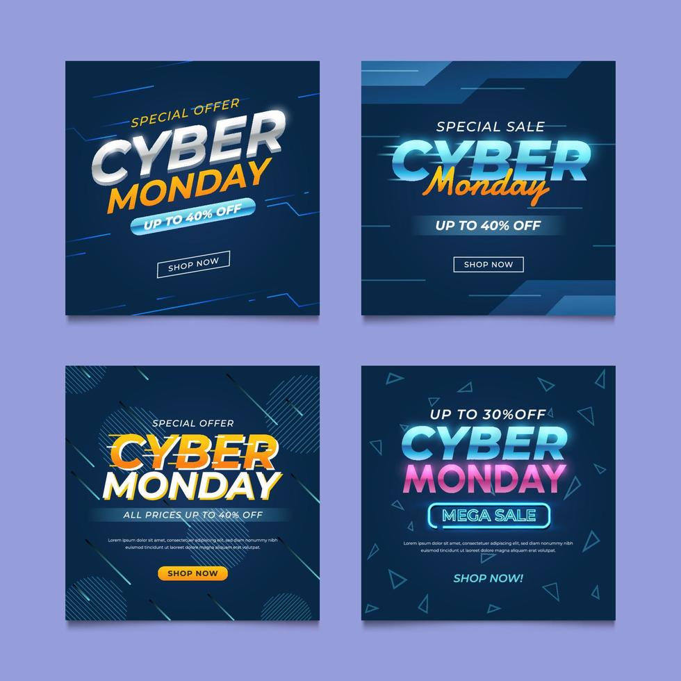 Set of Cyber Monday Social Media Post vector