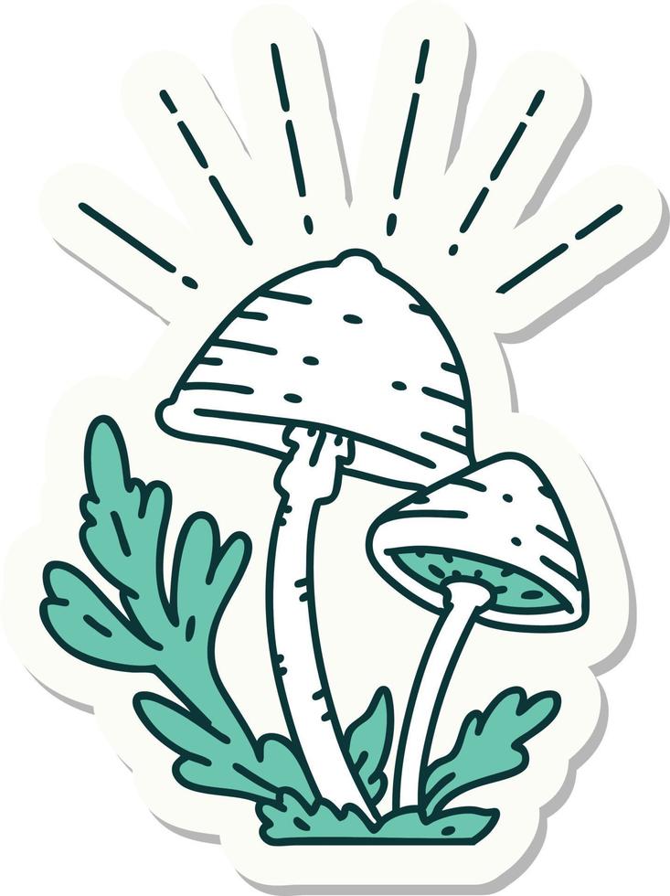 sticker of a tattoo style mushrooms vector