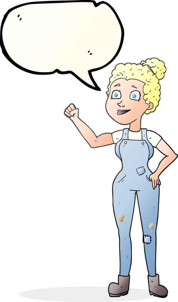 freehand drawn speech bubble cartoon woman in dungarees vector