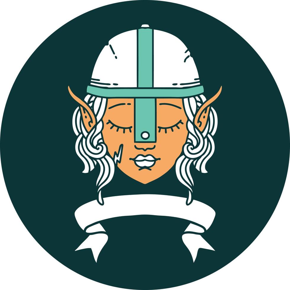 icon of elf fighter character face with banner vector