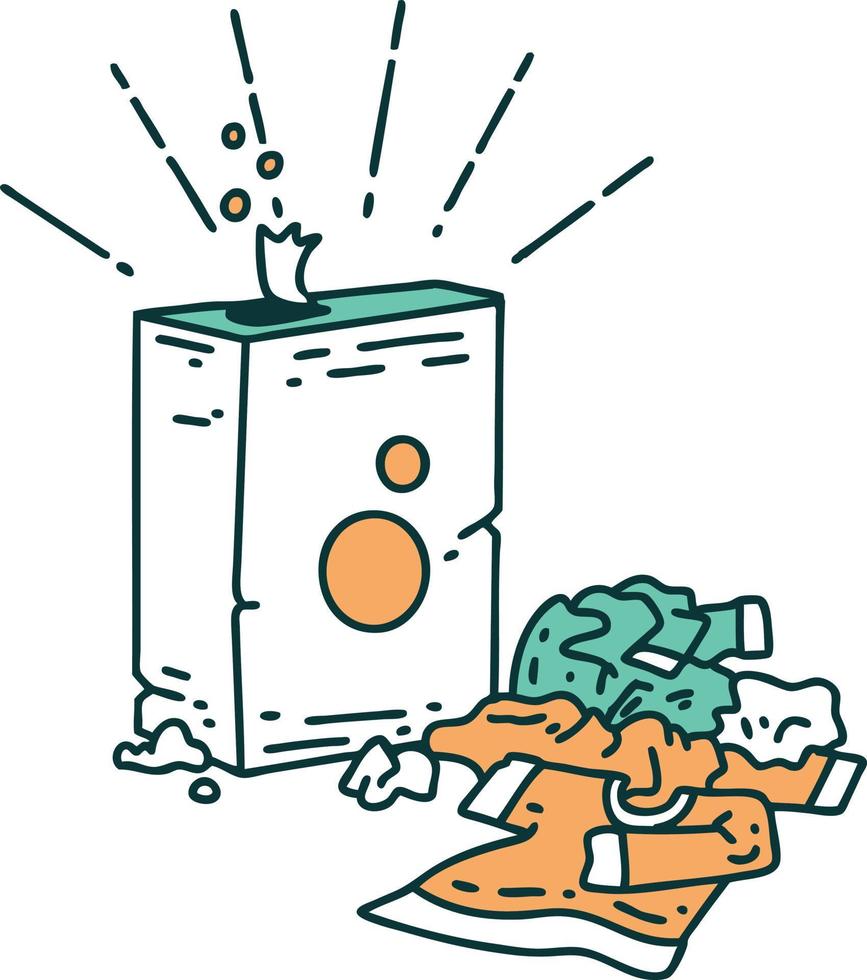 illustration of a traditional tattoo style detergent and pile of clothes vector