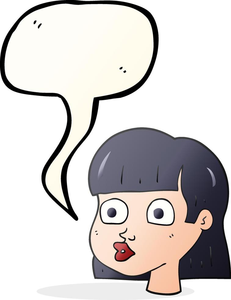 freehand drawn speech bubble cartoon female face vector