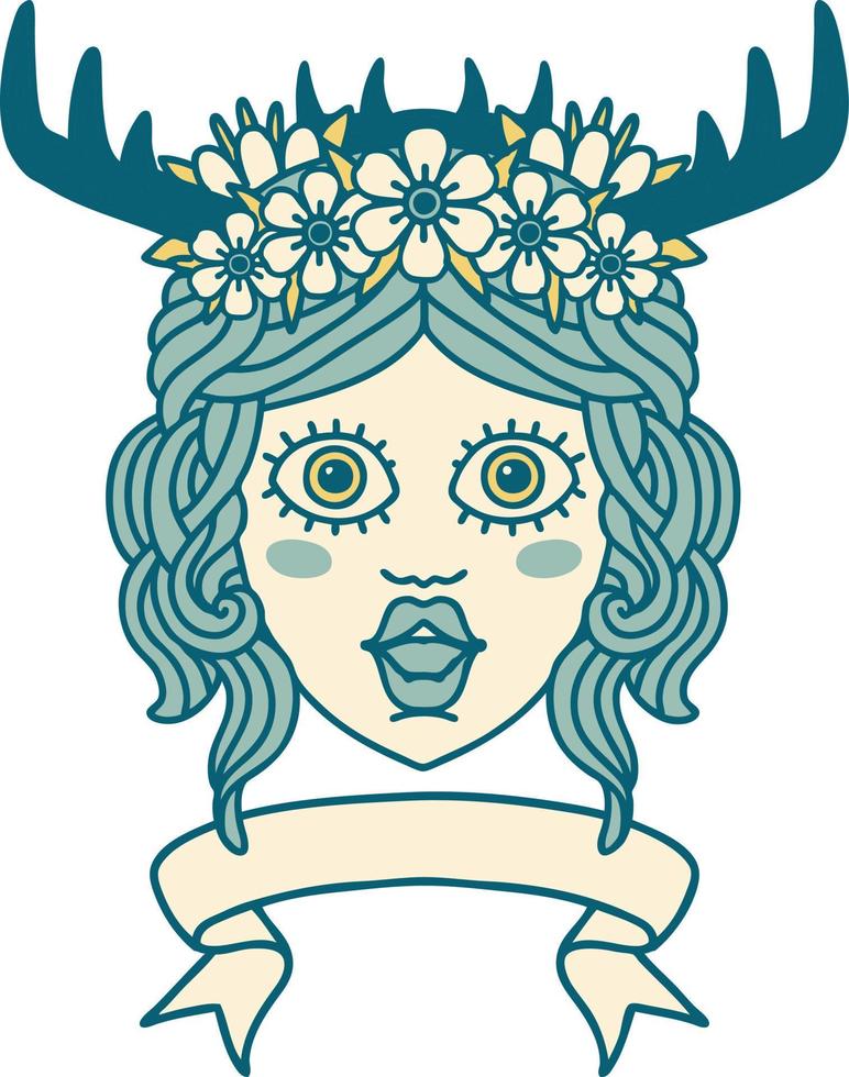 Retro Tattoo Style human druid character with banner vector