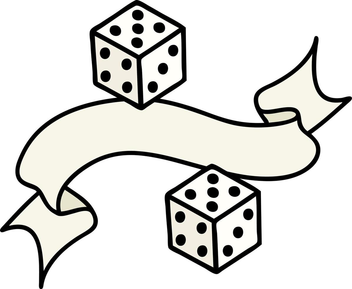 traditional tattoo with banner of a dice vector