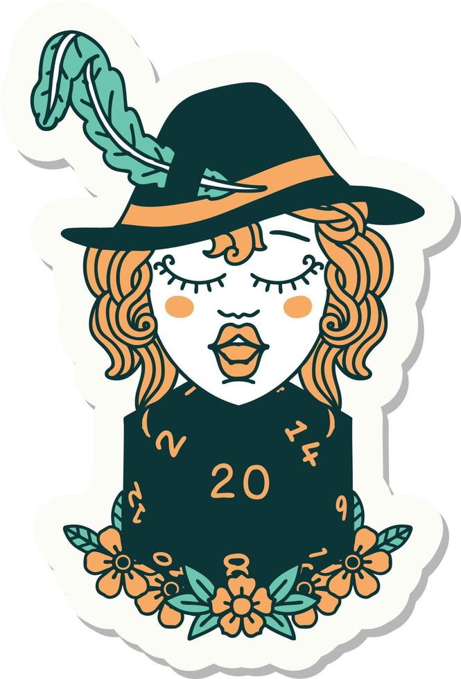 sticker of a human bard with natural 20 dice roll vector