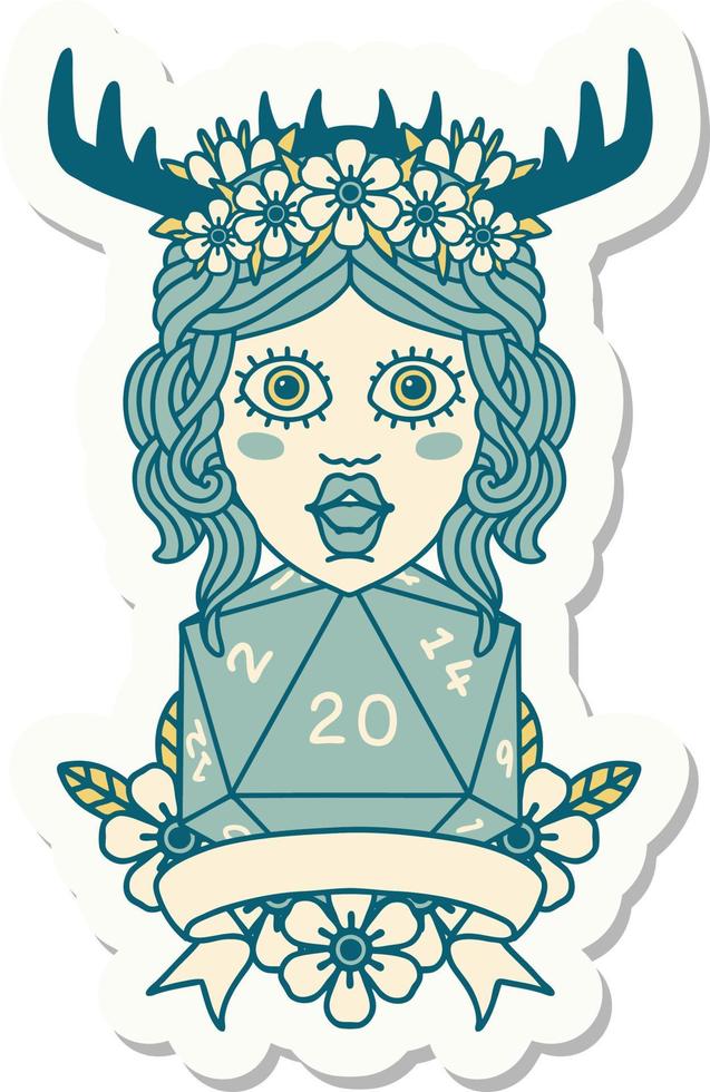 sticker of a human druid with natural 20 dice roll vector