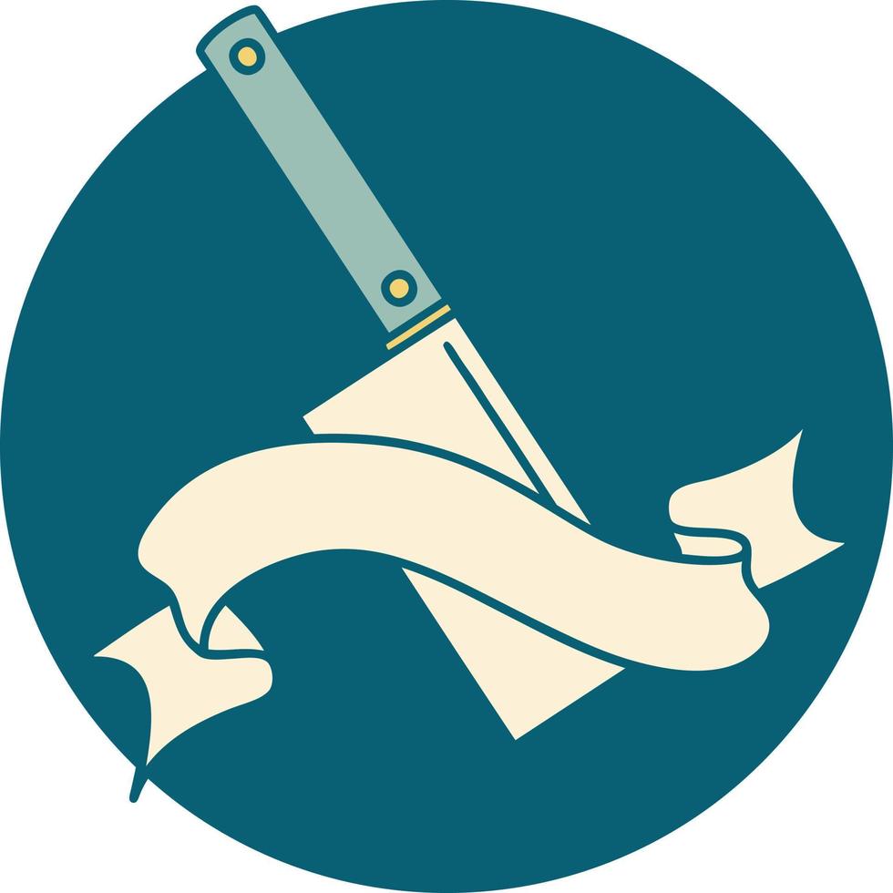 tattoo style icon with banner of a meat cleaver vector